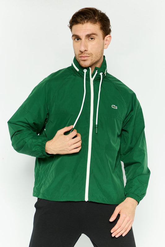 Lacoste Men's Embroidered Logo Green Windbreaker Jacket - Lightweight, Water-Resistant