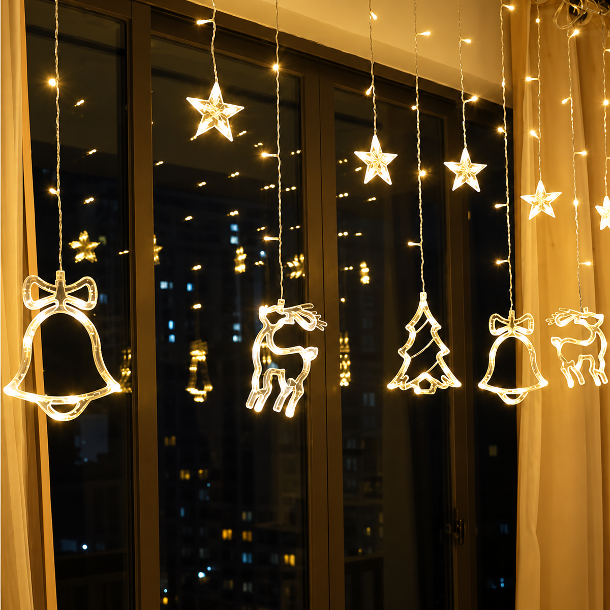 RANJIMA Christmas LED Curtain String Lights Stars and Bell