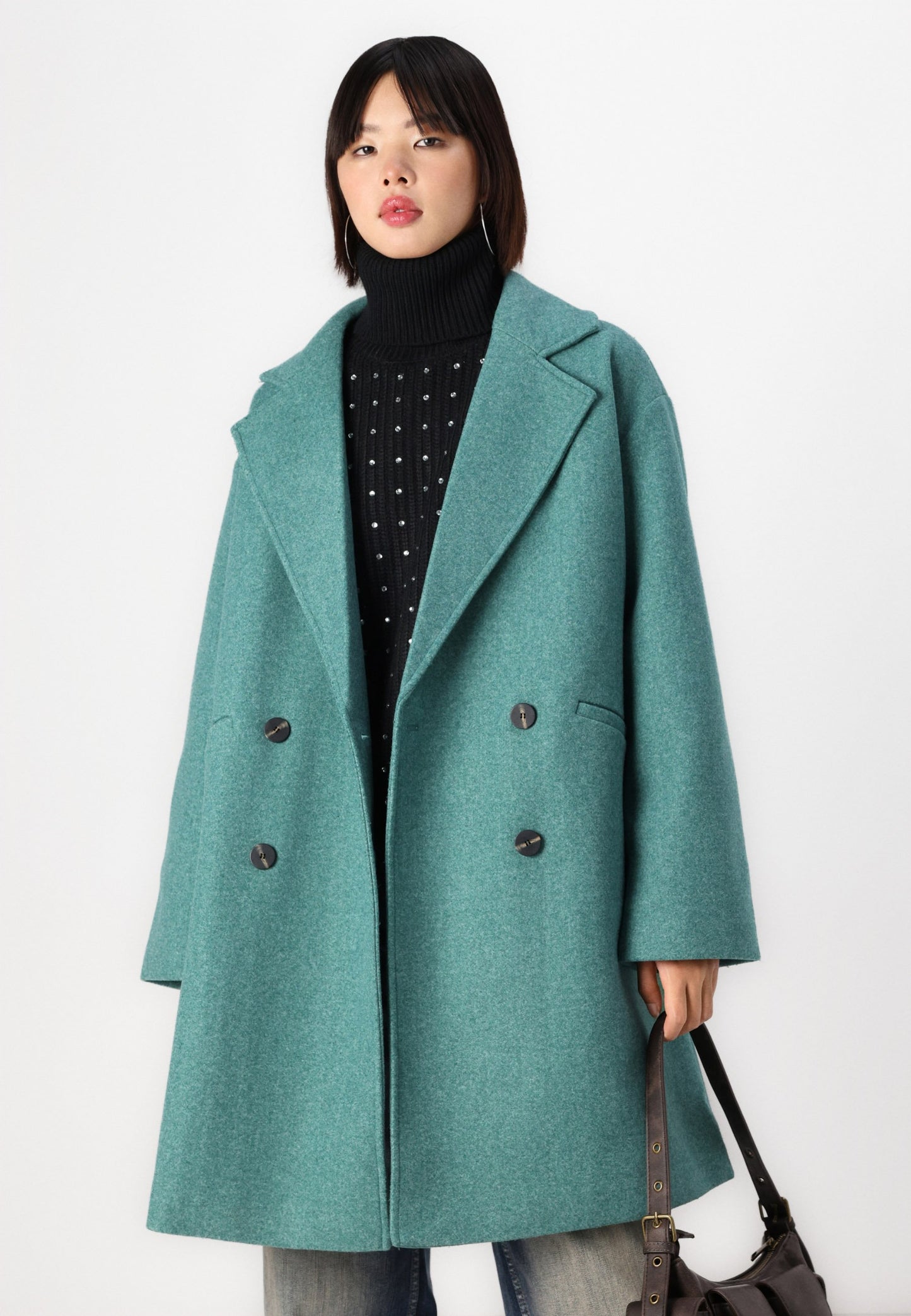 ONLY ONLBLAKE Oversized Felt Coat with Lapel Collar and Flap Pockets