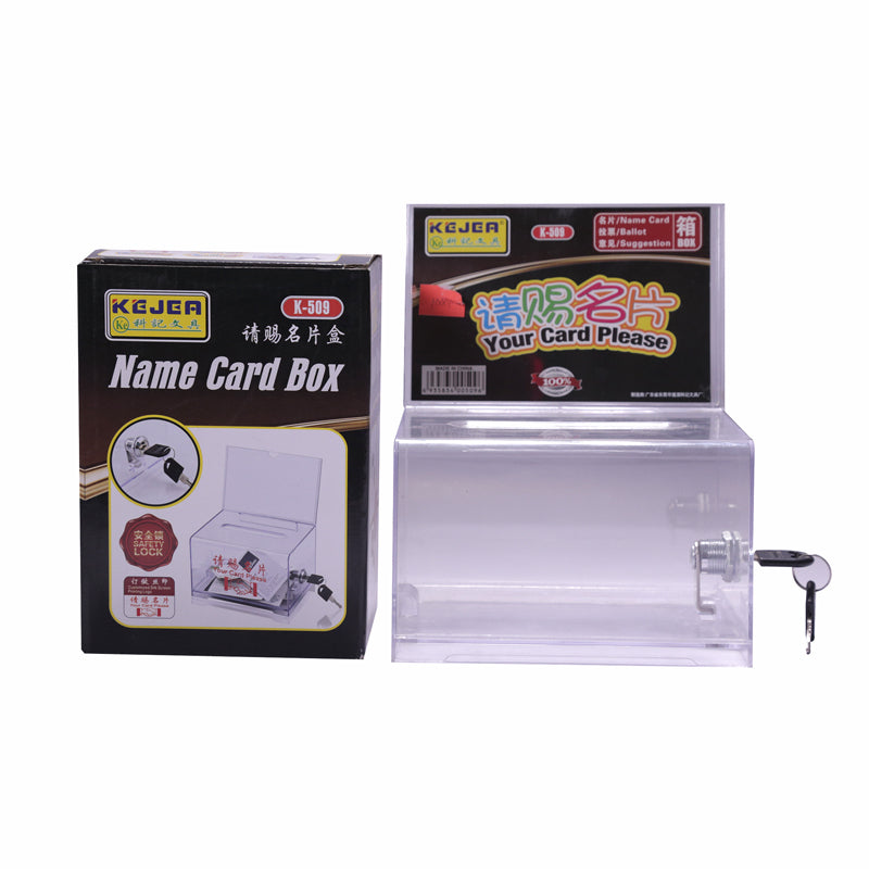 Compact Clear Acrylic Business Card Holder Box with Lid & Lock
