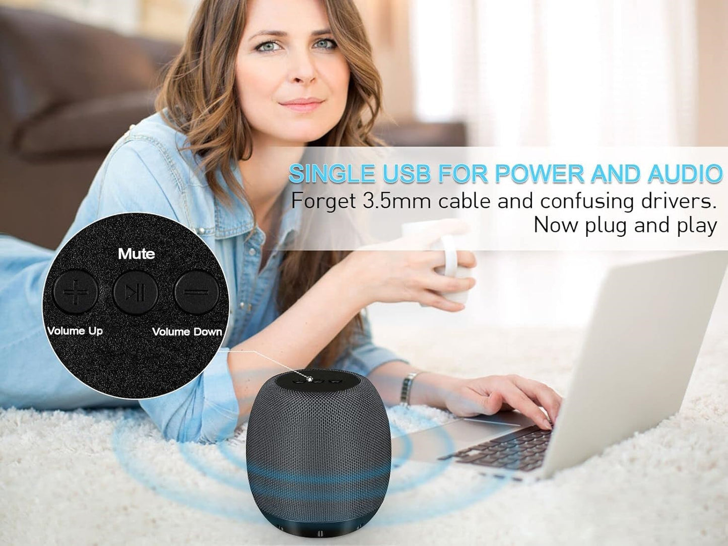 YYV USB PC Speaker: Wired Computer Speaker for Desktop/Laptop, Stereo Sound, Enhanced Bass