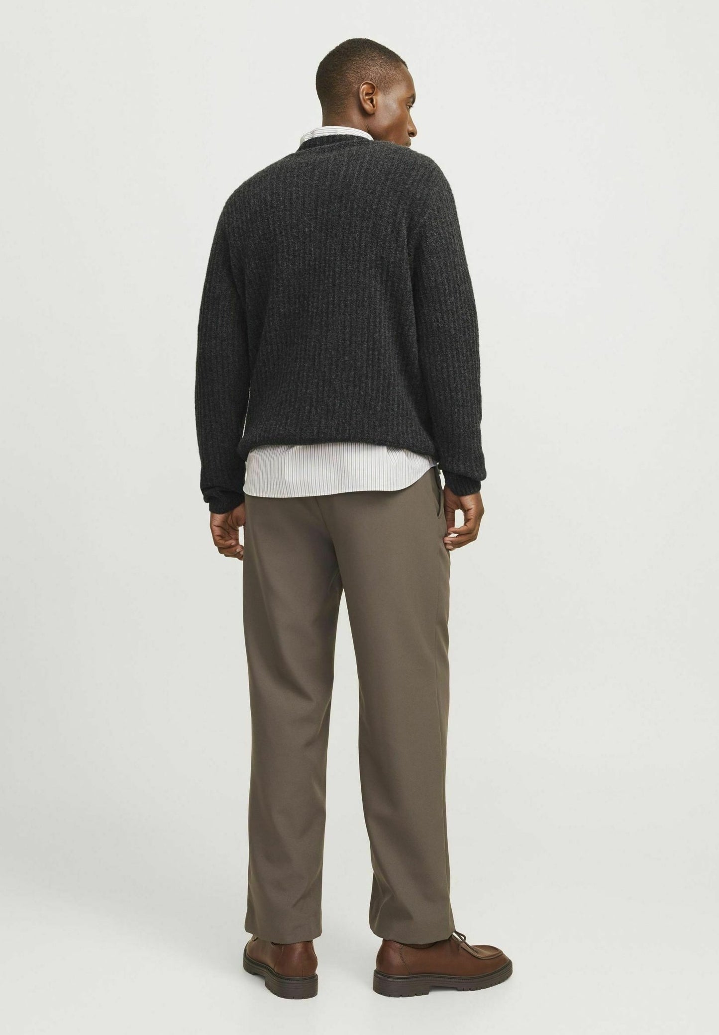 Jack & Jones PREMIUM Men's Dark Grey Melange Knit Crew Neck Jumper