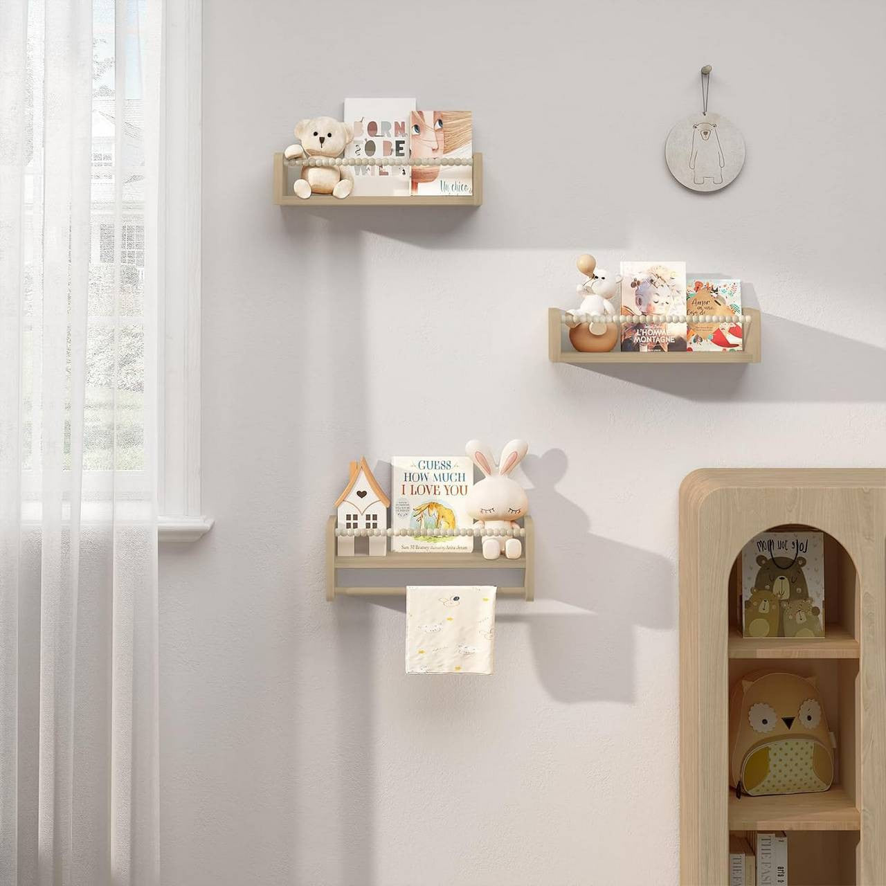 WOLTU 3-Piece Solid Pine Wood Floating Wall Shelves for Kids' Books & Toys