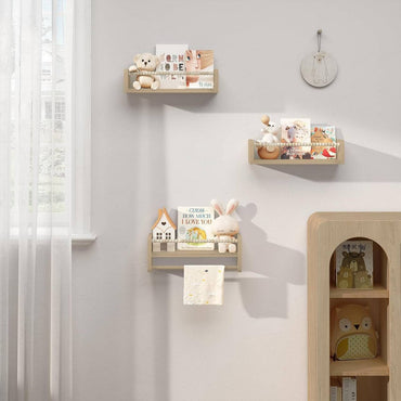 WOLTU 3-Piece Solid Pine Wood Floating Wall Shelves for Kids' Books & Toys