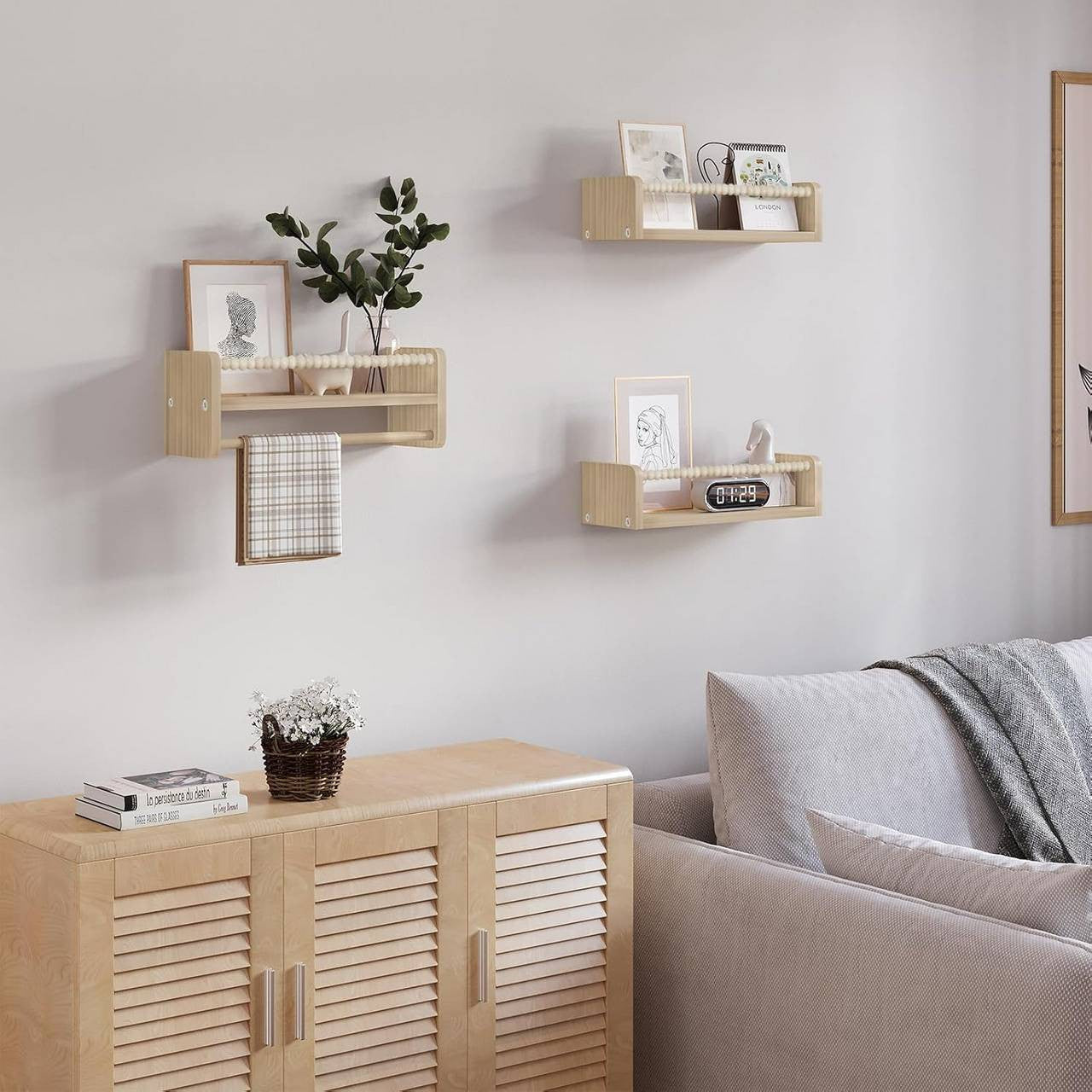 WOLTU 3-Piece Solid Pine Wood Floating Wall Shelves for Kids' Books & Toys