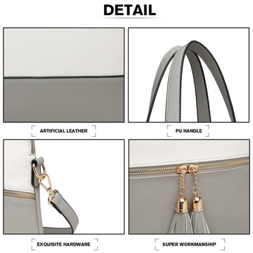 Miss Lulu Elegant 3-Piece Faux Leather Tote Bag Set Grey White