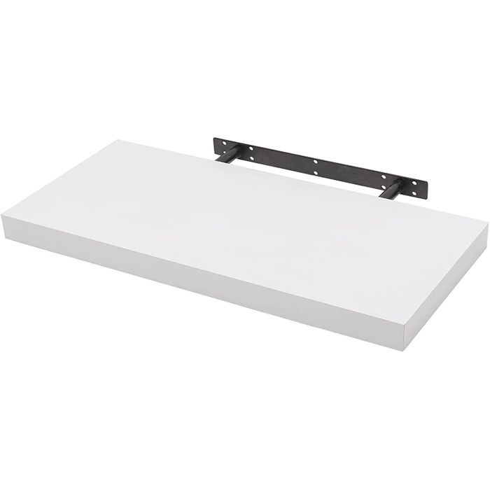 Modern White Floating Wooden Wall Shelf - Versatile Storage for Any Room