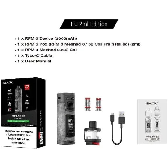 SMOK RPM 5 Black Leather 2ml Pod Kit 2000mAh Battery - Gomix Brands Outlet
