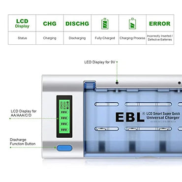 EBL Universal LCD Battery Charger with Discharge Function - Gomix Brands Outlet