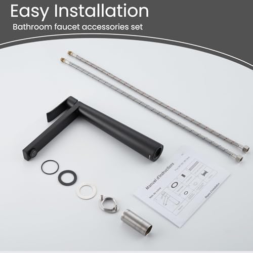 DETBOM Modern Black Tall Basin Faucet Single Lever Mixer with Ceramic Valve