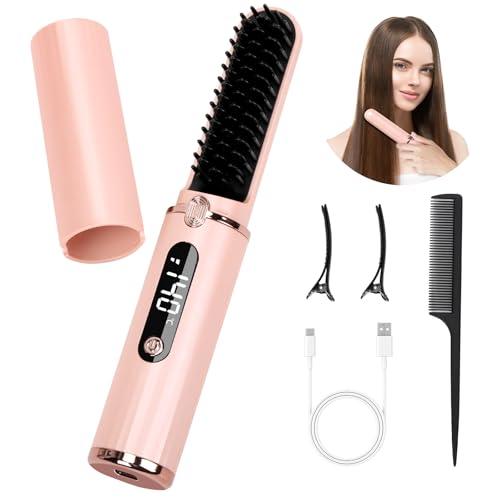 Cordless Hair Straightener Brush - Portable USB Rechargeable 4-Temp Negative Ion - Gomix Brands Outlet