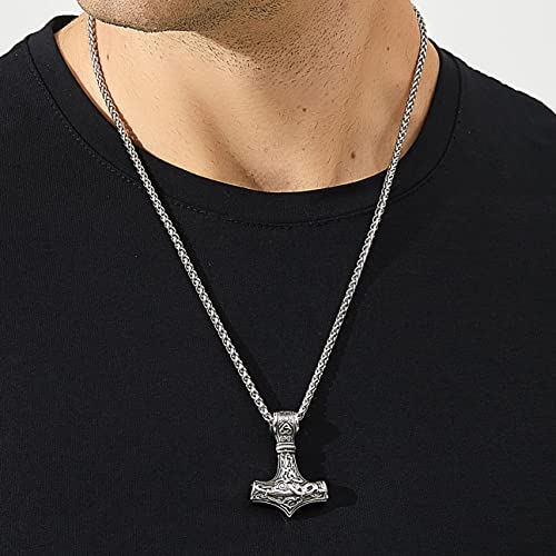 HORHEAR Men's Stainless Steel Mjolnir Thor Hammer Viking Pendant Necklace
