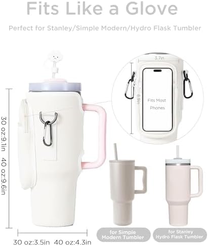 dabria Water Bottle Carrier Bag for Stanley 30oz Tumbler – Neoprene Sleeve with Phone Pocket, Adjustable Strap & Carabiner