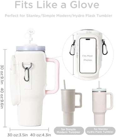 dabria Water Bottle Carrier Bag for Stanley 30oz Tumbler – Neoprene Sleeve with Phone Pocket, Adjustable Strap & Carabiner