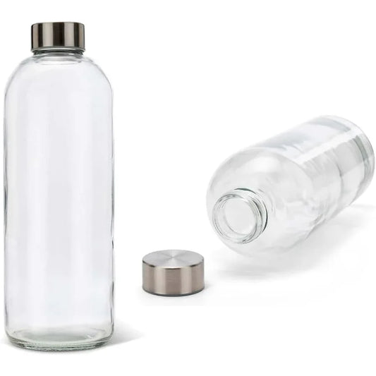 1 Liter Glass Bottle with Silver Screw Cap for Drinks & Juices - Gomix Brands Outlet