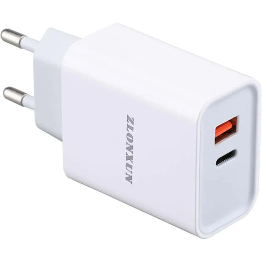 ZLONXUN 20W EU Dual-Port Fast Charger USB-C & USB-A - Gomix Brands Outlet
