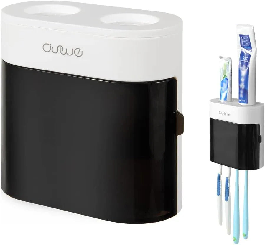 YiliYa Wall Toothbrush Holder with Dual Toothpaste Dispenser Black White - Gomix Brands Outlet