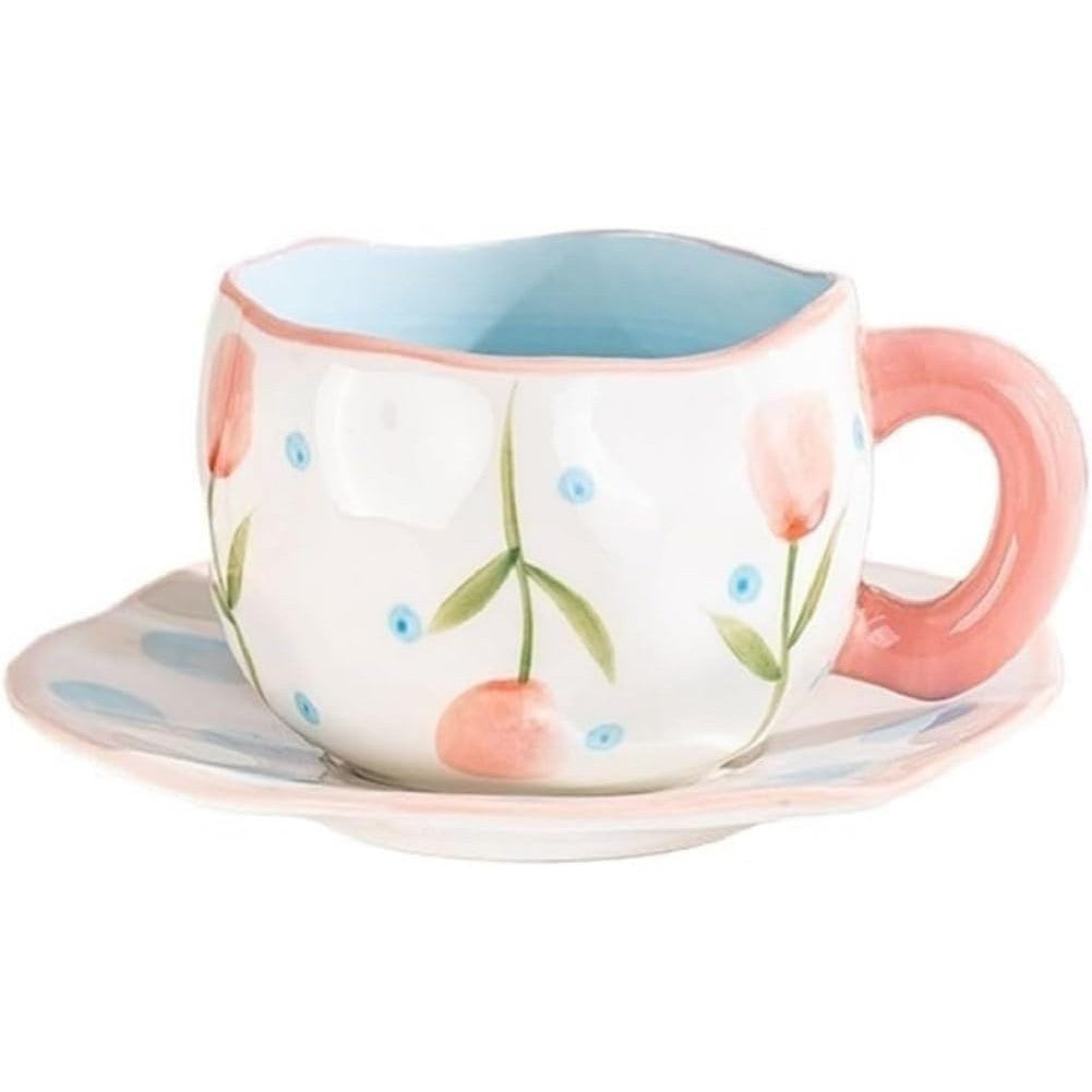 Cute Rose Tulip Porcelain Coffee Cup Set with Saucer