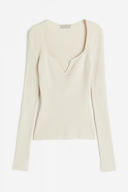 H&M Women's Rib Knit Sweetheart Neck Top