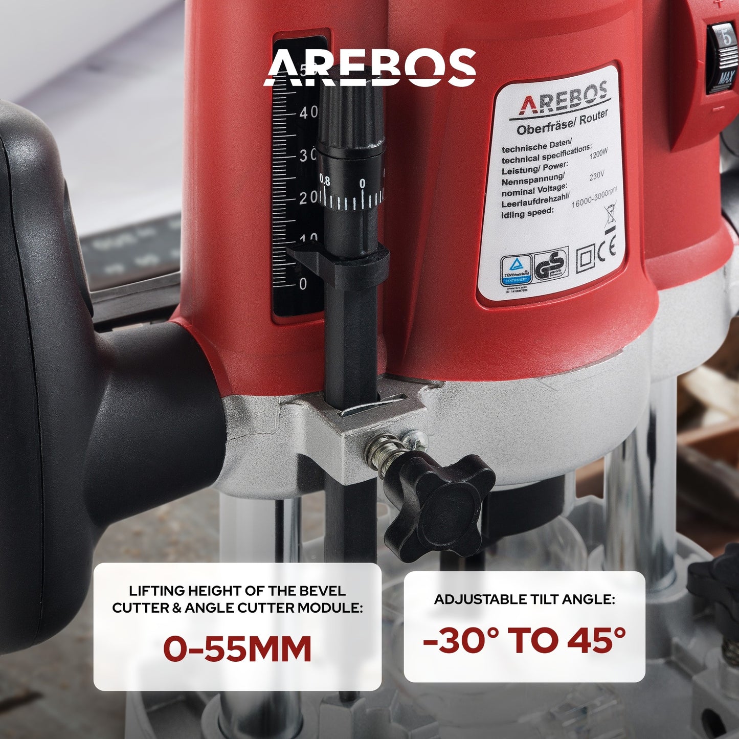 AREBOS 1200W Electric Router with 12 Cutters and Carrying Case