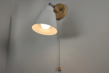 OMISHINE Pull Cord Wall Light with Rotatable Wooden Body E27 Indoor Lamp