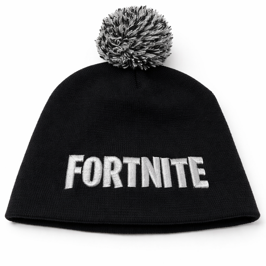 Fortnite Boy's Beanie with Pom T-Shirt, Black
