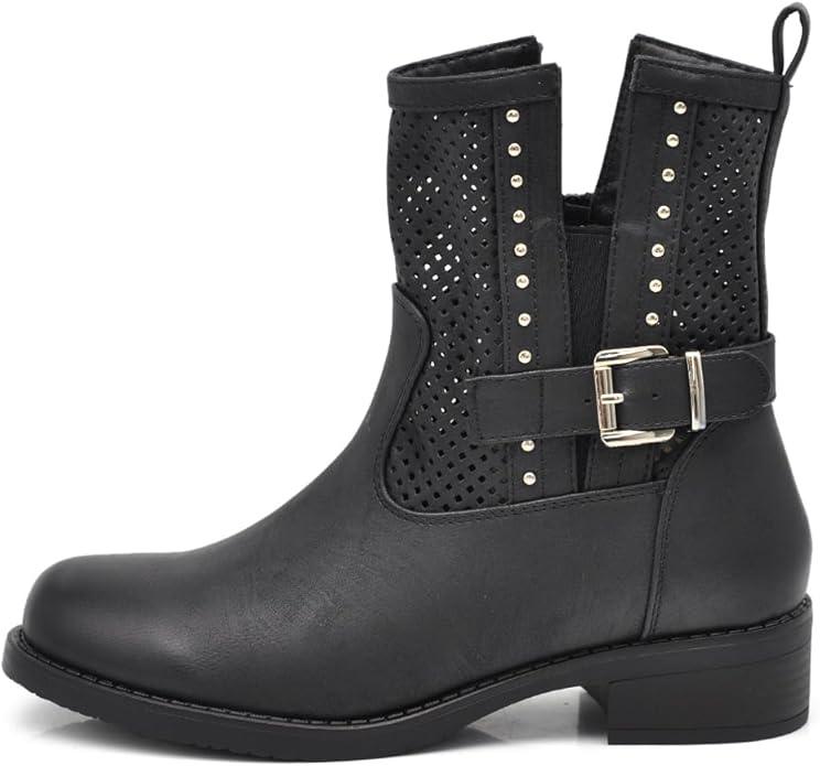 IF Women's Perforated Motorcycle Boots with Buckle Detail. - Gomix Brands Outlet