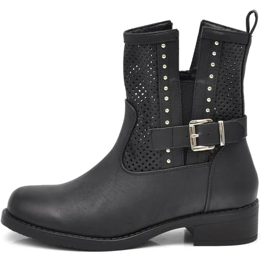 IF Women's Perforated Motorcycle Boots with Buckle Detail. - Gomix Brands Outlet