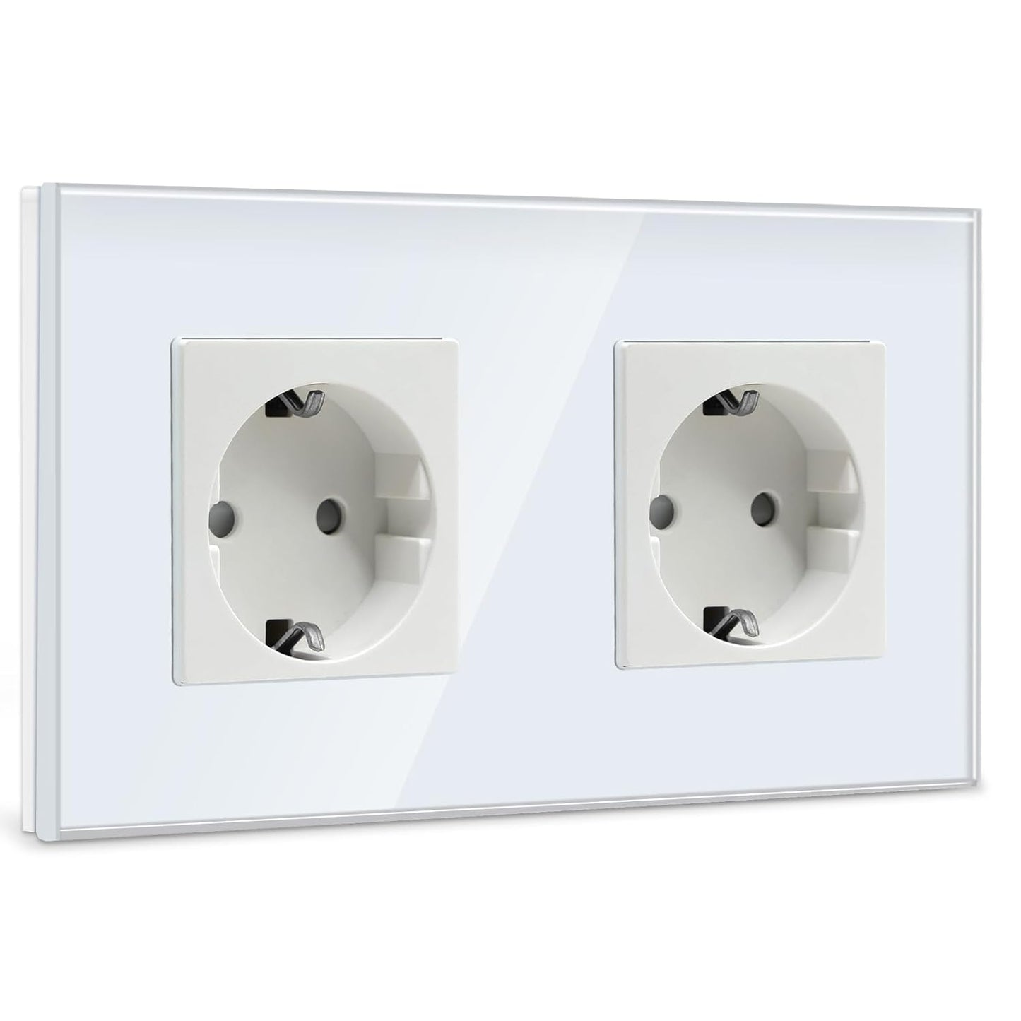 BSEED Double Schuko Socket with Crystal Glass Plate for Electrical Outlets