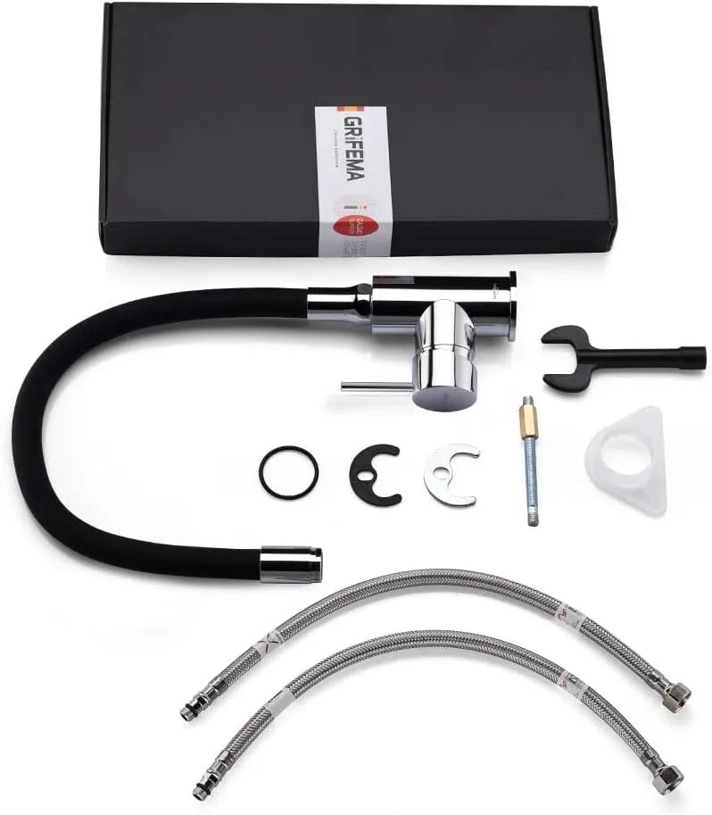 GRIFEMA G4002-2 Flexible 360° Rotatable Chrome Black Kitchen Sink Mixer Tap - Gomix Brands Outlet