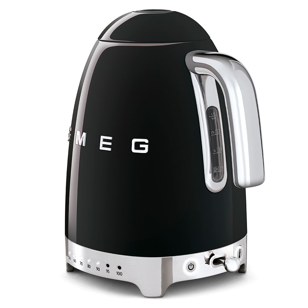 Smeg 50s Style Black Variable Temperature Kettle - 1.7L Smart Electric Water Boiler