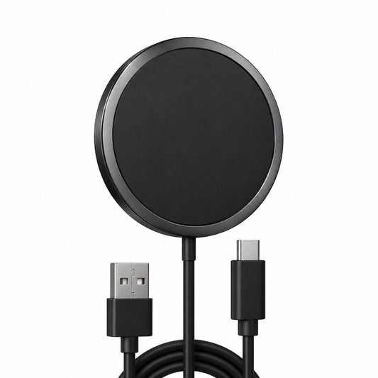 Magease Round magnetic charging pad with USB cable on a white background