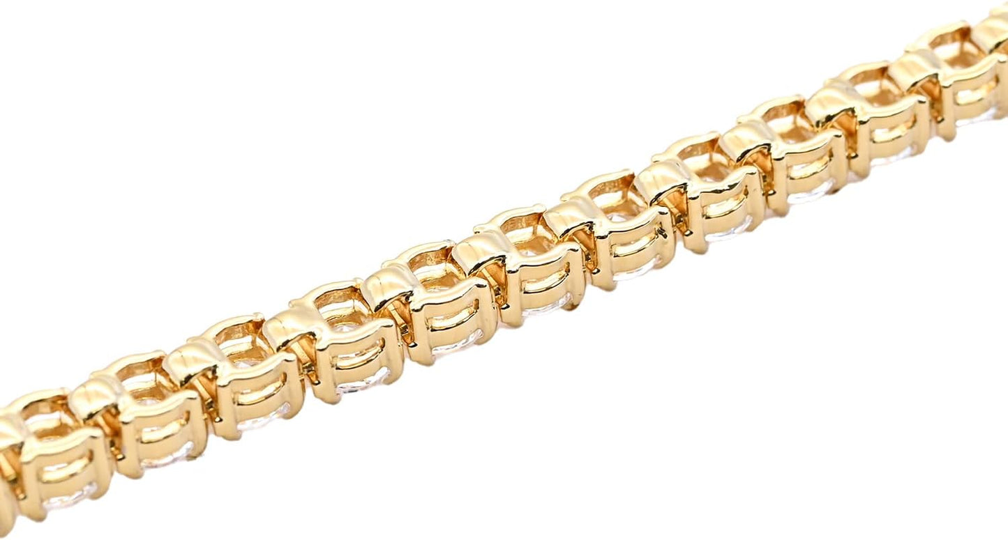 Sparkling Gold-Tone Tennis Bracelet with Clear Round Cut Swarovski Crystals