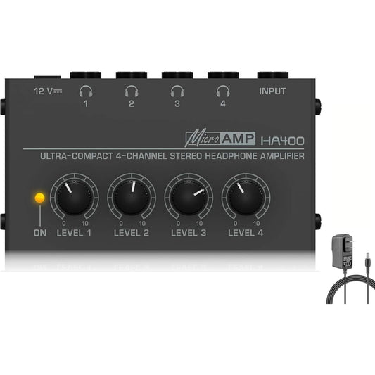 HSCLPM HA400 4-Channel Metal Headphone Amplifier with 12V Adapter