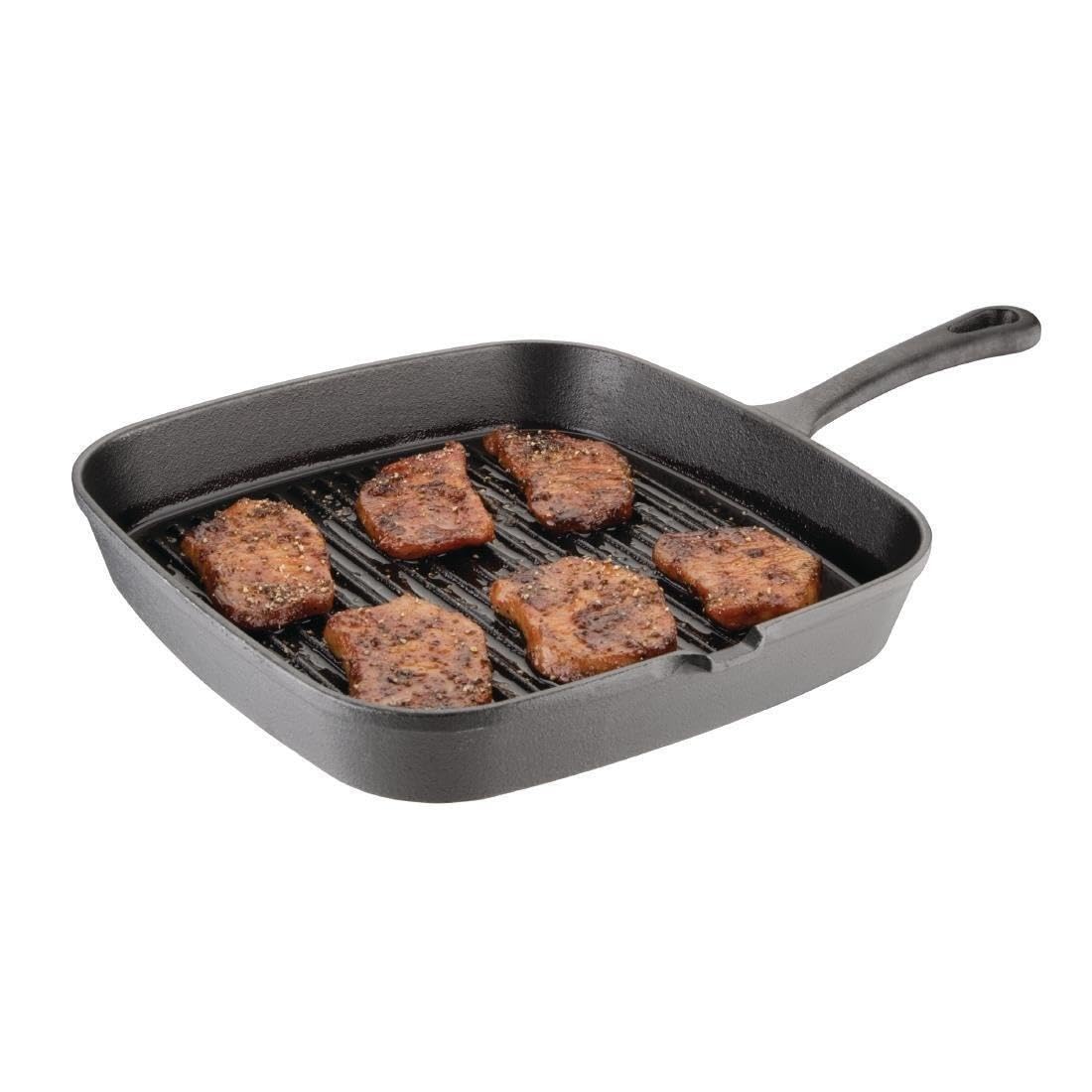 Vogue M653 Ribbed Square Skillet 9.5" Cast Iron Non-Stick