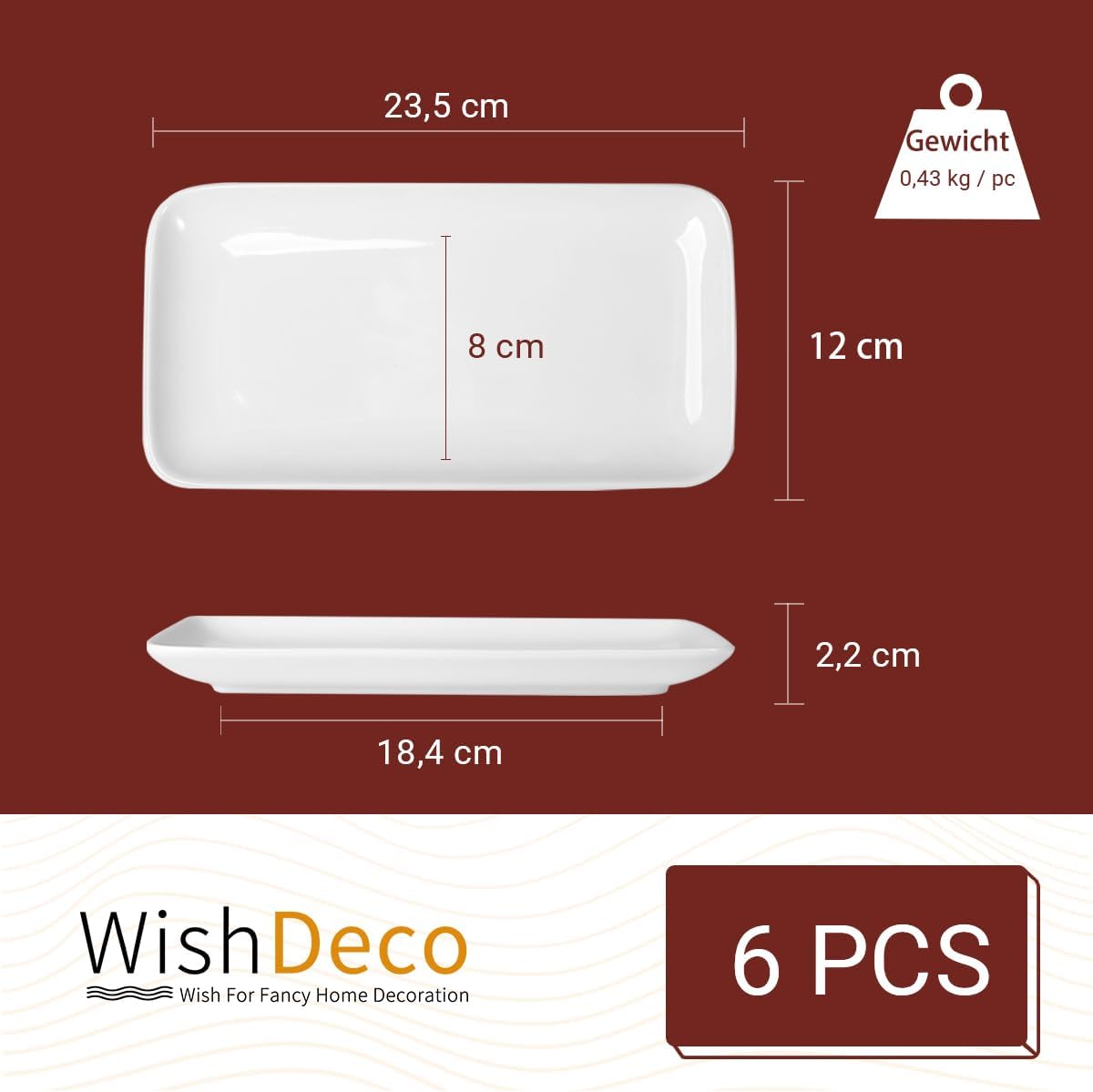 WishDeco Rectangular Plates Set of 6