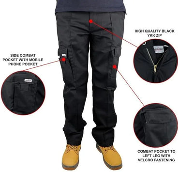 Panacea Men's Durable Multi-Pocket Cargo Combat Work Trousers, YKK Zip Fly - Gomix Brands Outlet