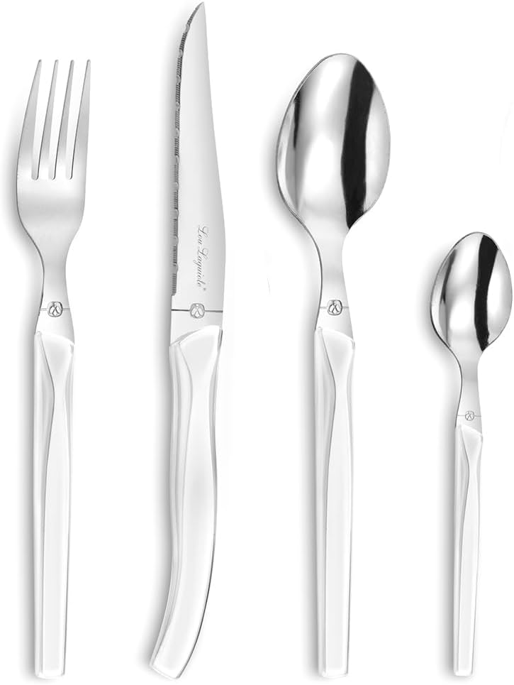 Lou Laguiole Rising Sun 24-Piece White Cutlery Set for Six
