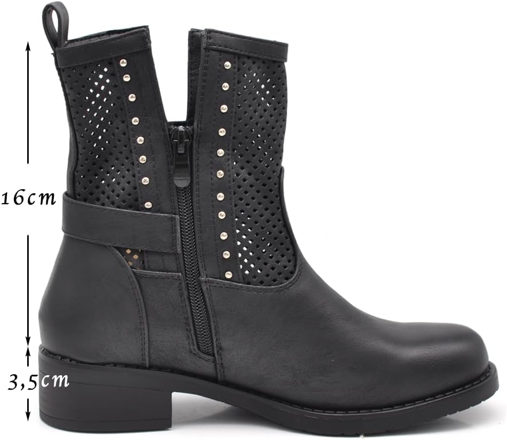 IF Women's Perforated Motorcycle Boots with Buckle Detail