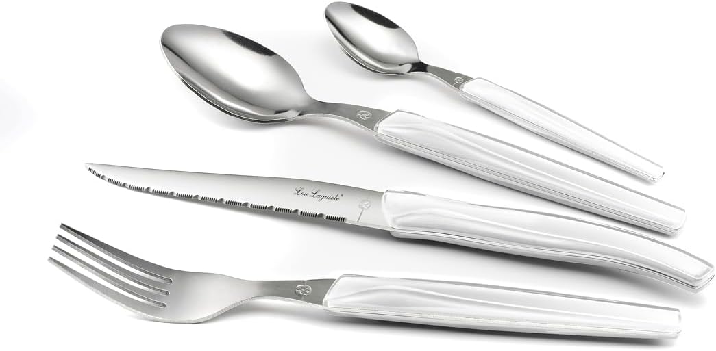 Lou Laguiole Rising Sun 24-Piece White Cutlery Set for Six