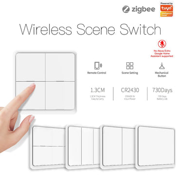 MOES 4‑Gang ZigBee Scene Switch with 12 Scenes, Battery‑Powered White