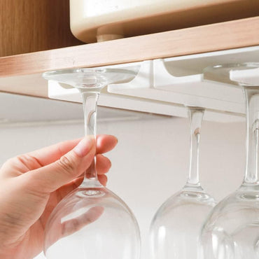 2 Pack Plastic Wine Glass Rack – Punch‑Free Under‑Cabinet (White)