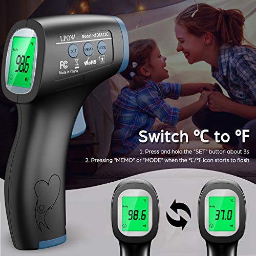LPOW Dual-Mode Non-Contact Infrared Thermometer for Adults Rapid 1-Second Measurement