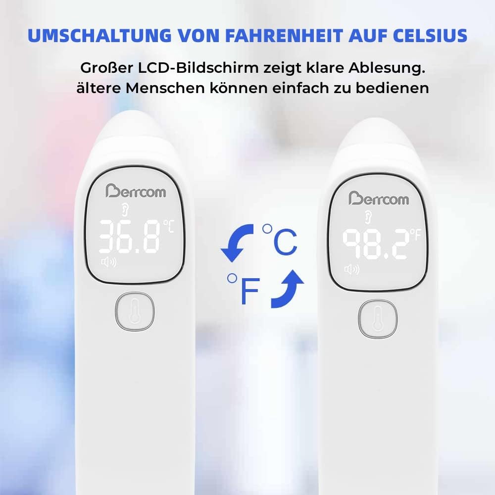 Berrcom Dual-Mode Contactless Forehead and Ear Thermometer with Fever Alarm