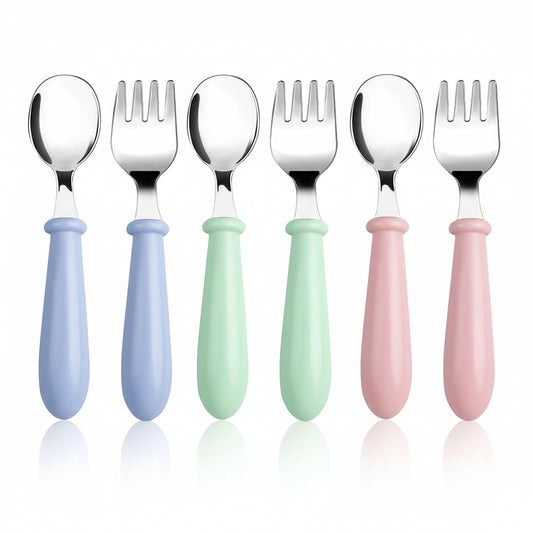 Pimoys 6-Piece Toddler Utensil Set - Stainless Steel Forks, Spoons