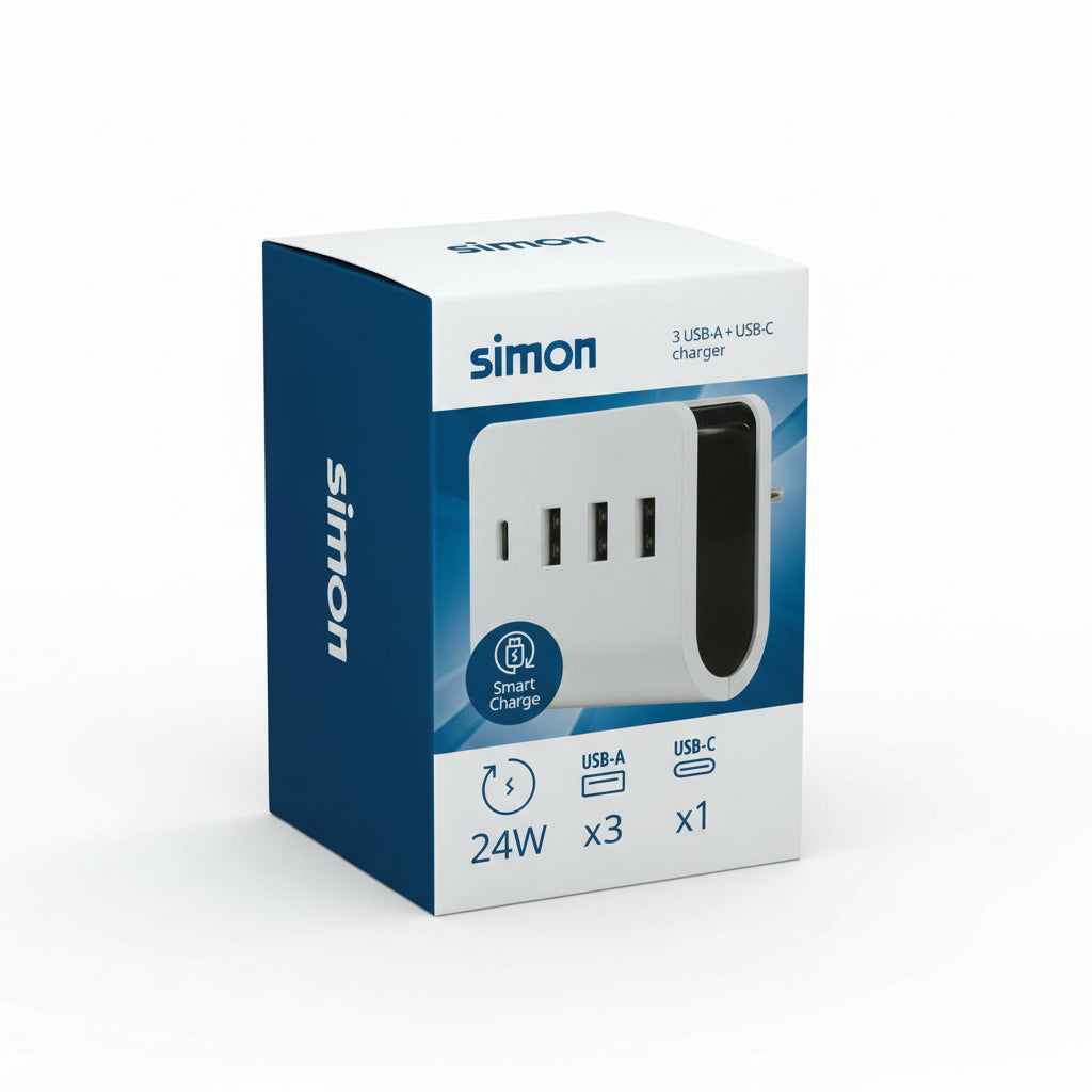 Simon 3-USB-A + 1-USB-C Multi-Port Adapter with Smartphone Stand