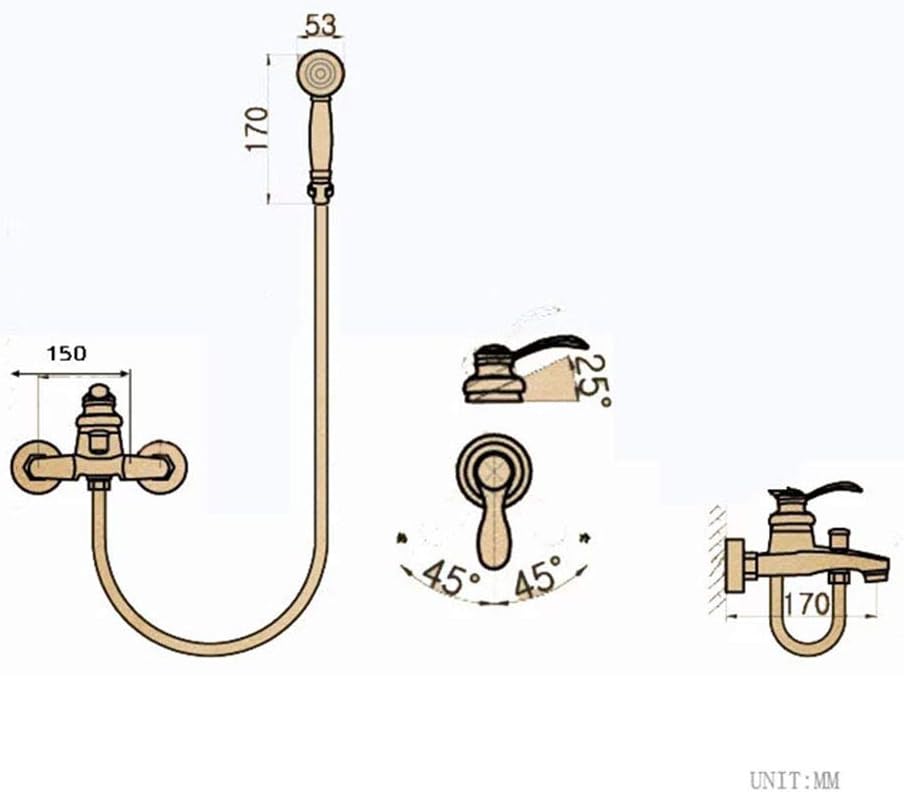 Antique Brass Wall-Mounted Bathtub Faucet with Hand Shower