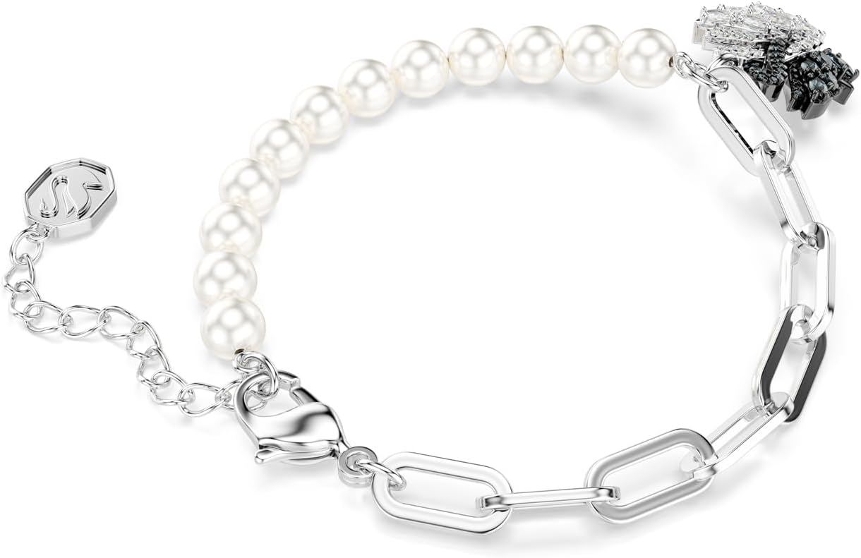 Swarovski Swan Bracelet with Crystal Pearls, Black Rhodium
