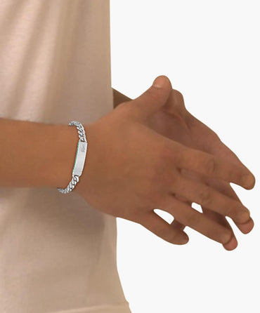 Lacoste Baseline Men's Stainless Steel Link Bracelet with Signature Green Stripe