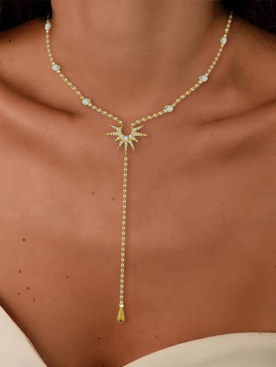 Adjustable Gold Lariat Y-Necklace with Teardrop Pendant for Women